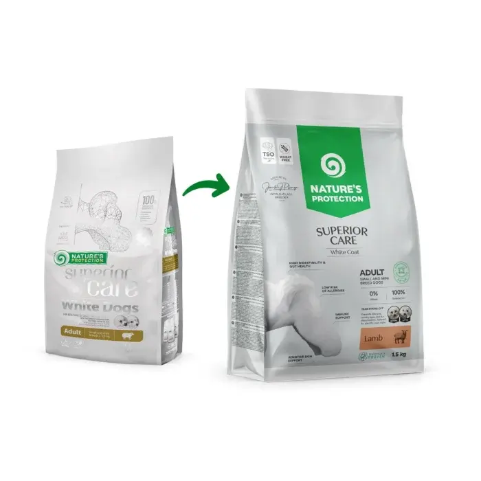 Hrana uscata pentru caini Nature s Protection Superior Care White Dogs Adult Small Mini, cu miel, 1,5 kg