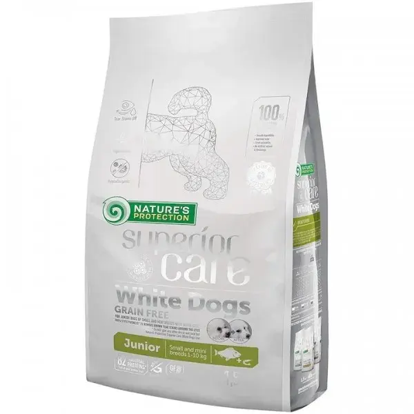 Hrana uscata pentru caini Nature s Protection Superior Care White Dogs Small Mini Junior cu peste alb 1,5 kg