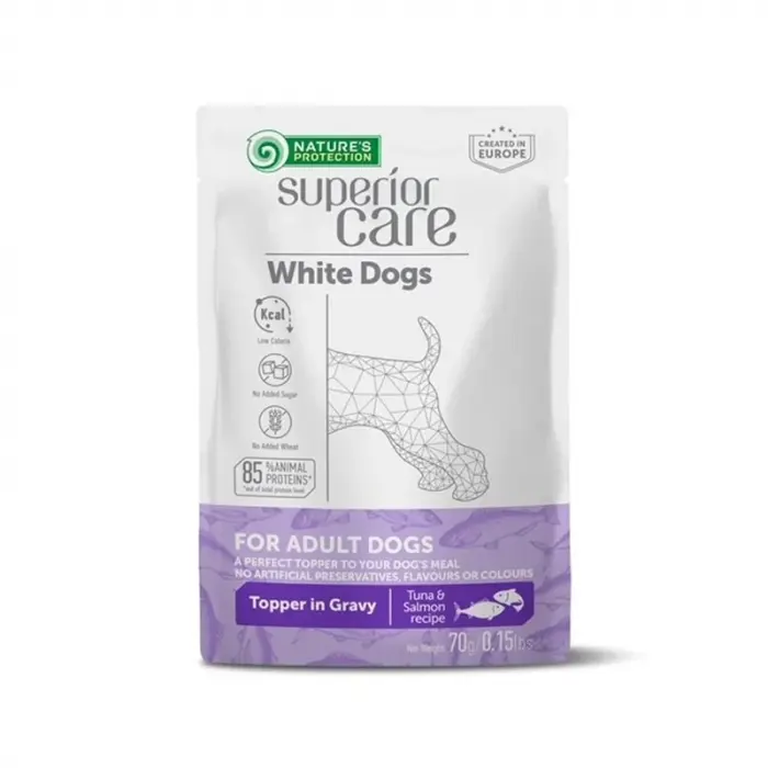 Hrana umeda complementara pentru caini Nature s Protection Superior Care White Dogs cu ton somon 70 gr