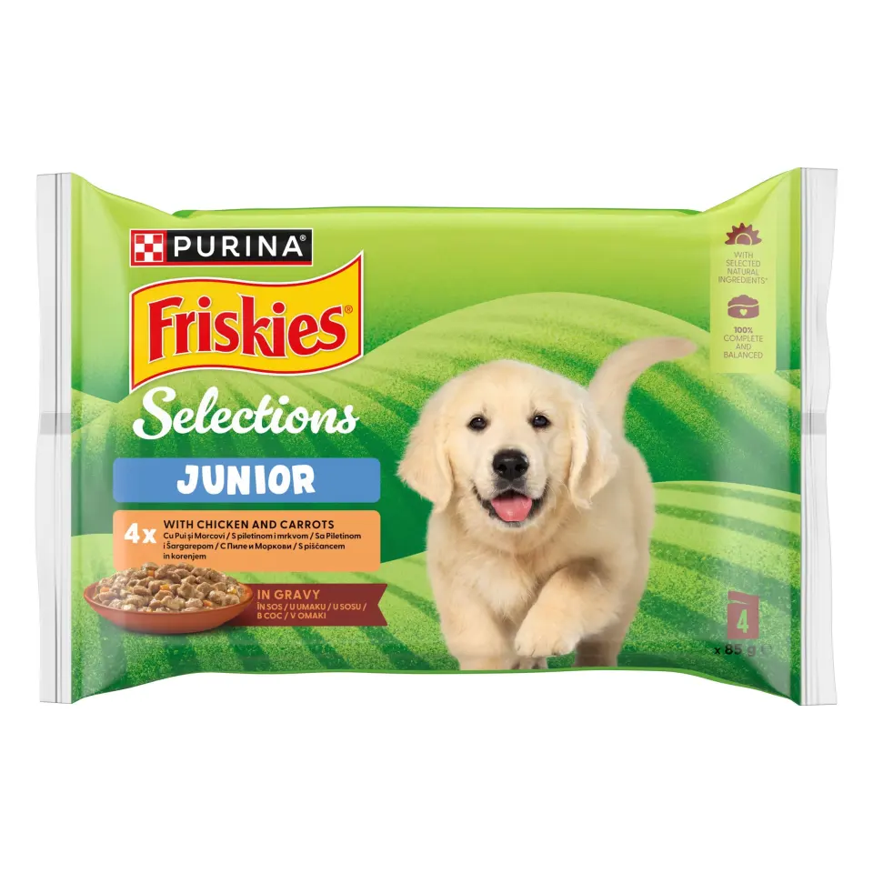 FRISKIES Junior cu Pui si Morcovi in Sos, 4x85 g