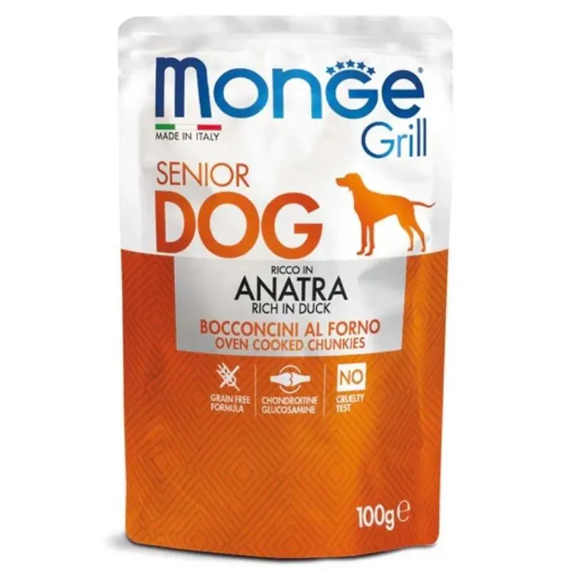 Hrana umeda caini, Monge Grill Senior Dog, Piept Rata, 100 g