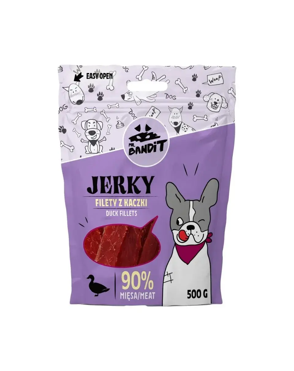 Recompense pentru caini Mr. Bandit Jerky Fillets cu rata 500 gr