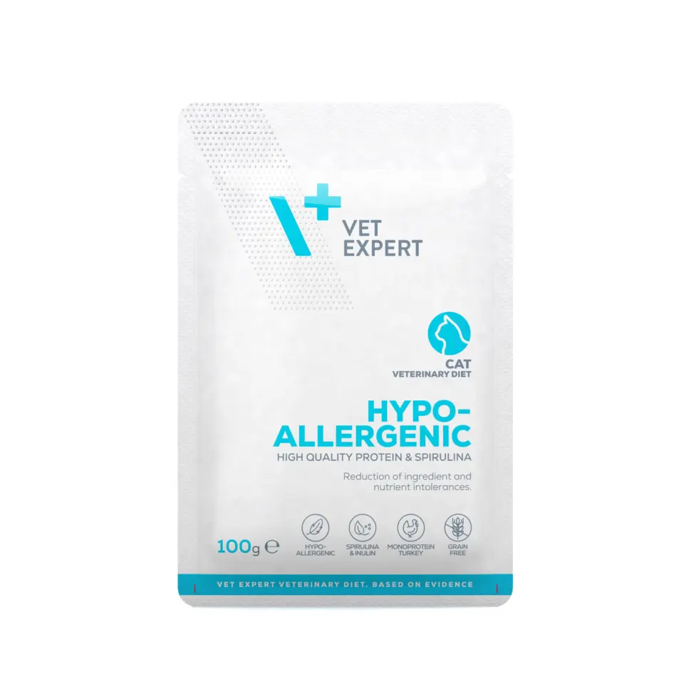 Hrana umeda dietetica pentru pisici Vet Expert Hypoallergenic Cat, curcan, 10 x 100g