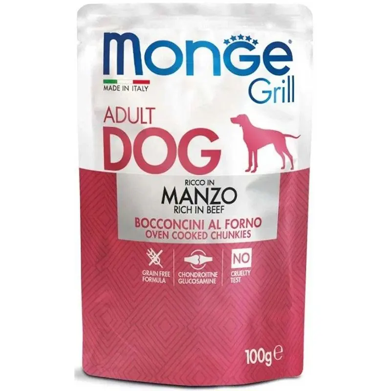 Hrana umeda caini, Monge Grill Adult Dog, Vita, 100 g