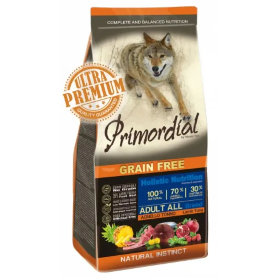 PRIMORDIAL Holistic, XS-XL, Ton și Miel, hrană uscată fără cereale câini, 12kg