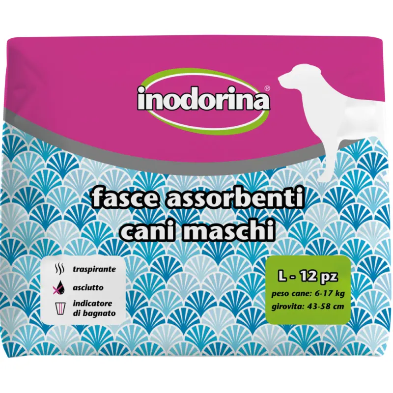 Inodorina Scutece pentru câini masculi, 12 bucăți: 6-17 kg, 43-58 cm talie