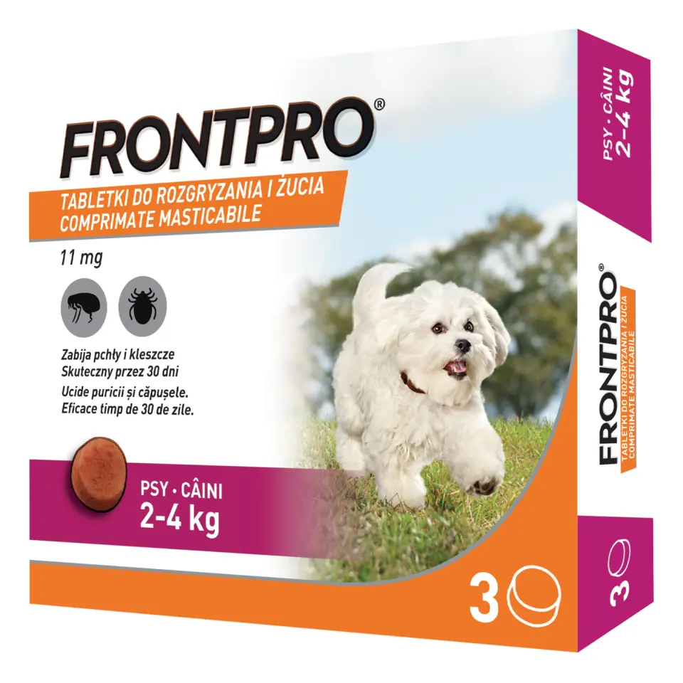Comprimate masticabile antiparazitare caini, Frontpro S, 11.3 mg, 2-4 kg, 3 buc/ cutie