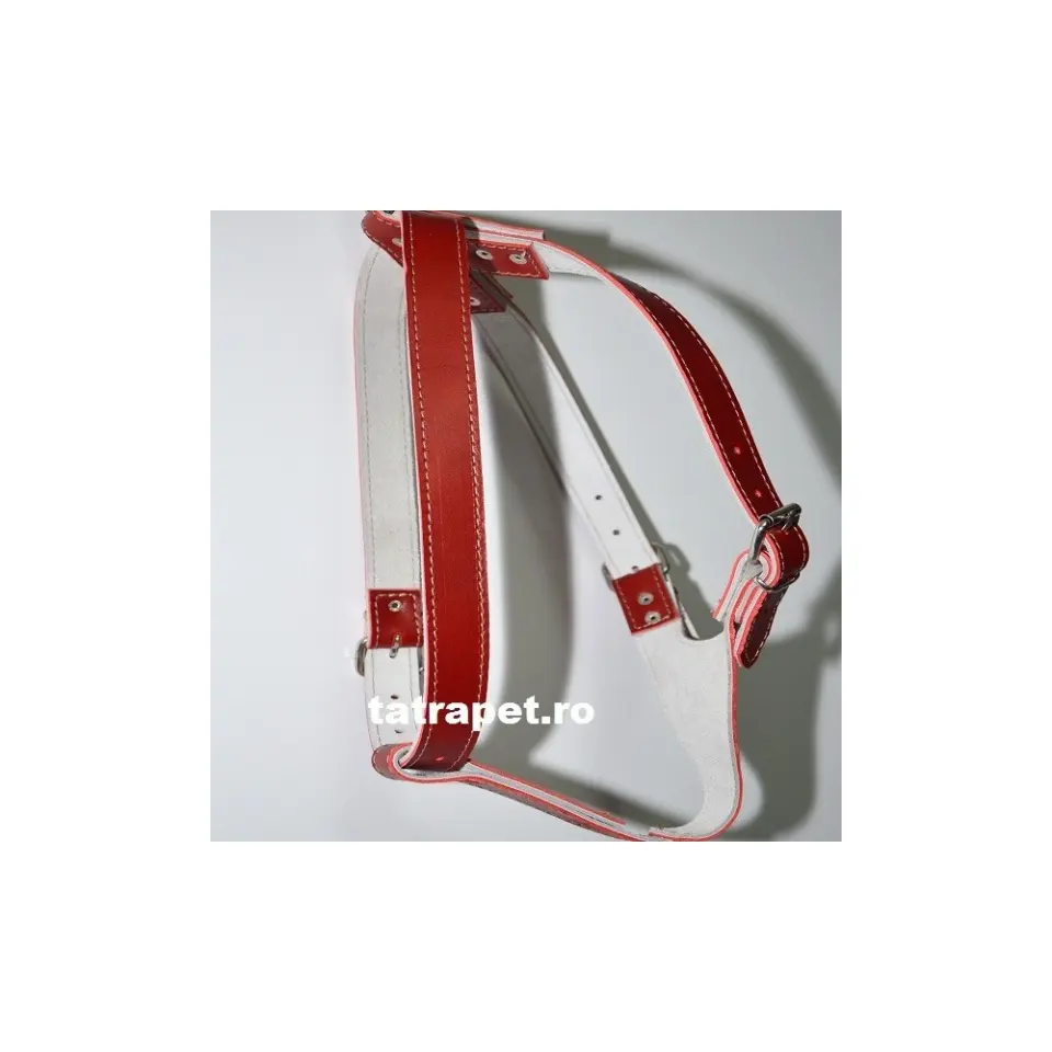 Ham din piele, rosu, pentru caini de talie mare, reglabil, 85-95 cm