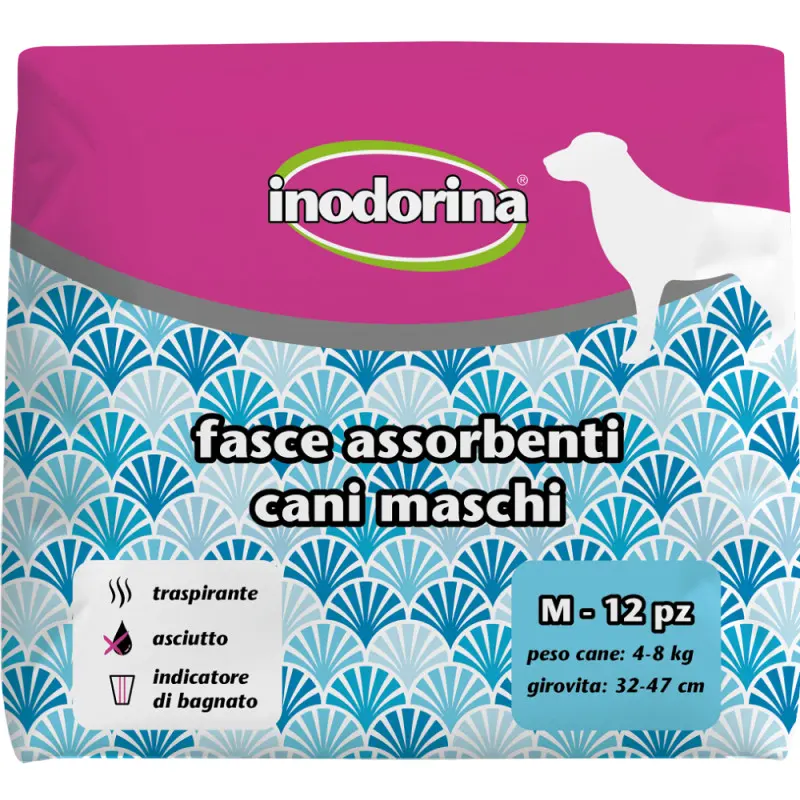 Scutece pentru caini masculi Inodorina M, greutate caine 4–8 kg, 12 bucati