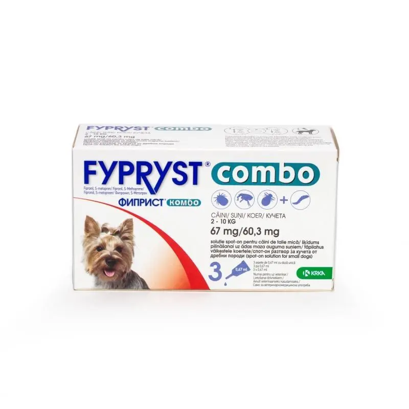 Fypryst Combo Dog S 67 mg, pipete antiparazitare caini talie mica (2 - 10 kg), 3 buc