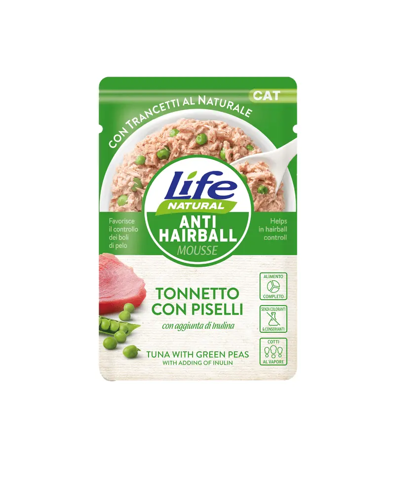 Hrana Umeda Pisici, Life Natural AntiHairball Mousse Ton si Mazare, 70 g