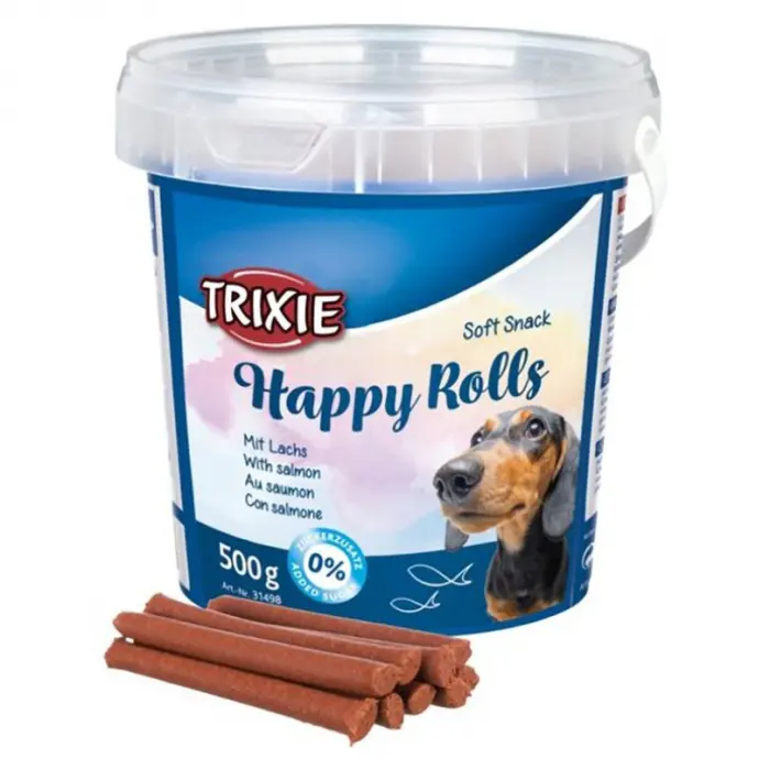 Recompense pentru caini Soft Happy Rulouri cu somon 500 gr