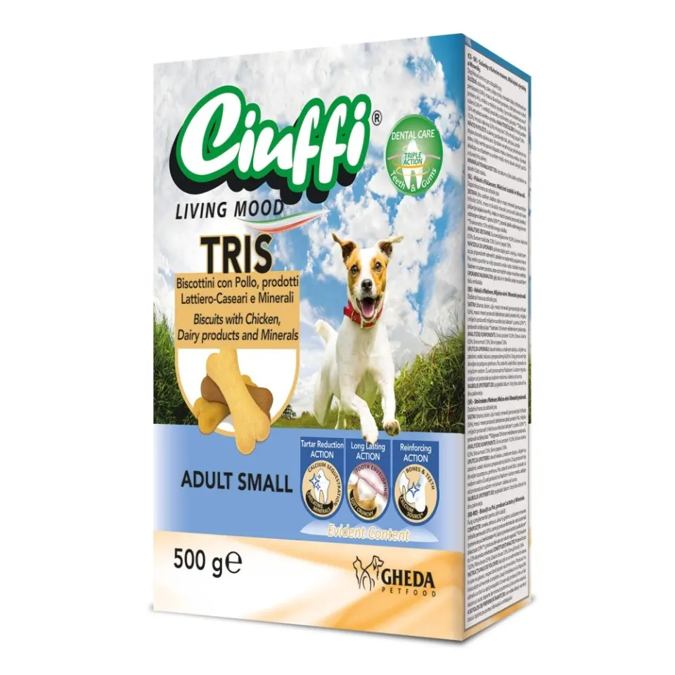 Ciuffi trio pentru caini mini adult cu pui 500 gr