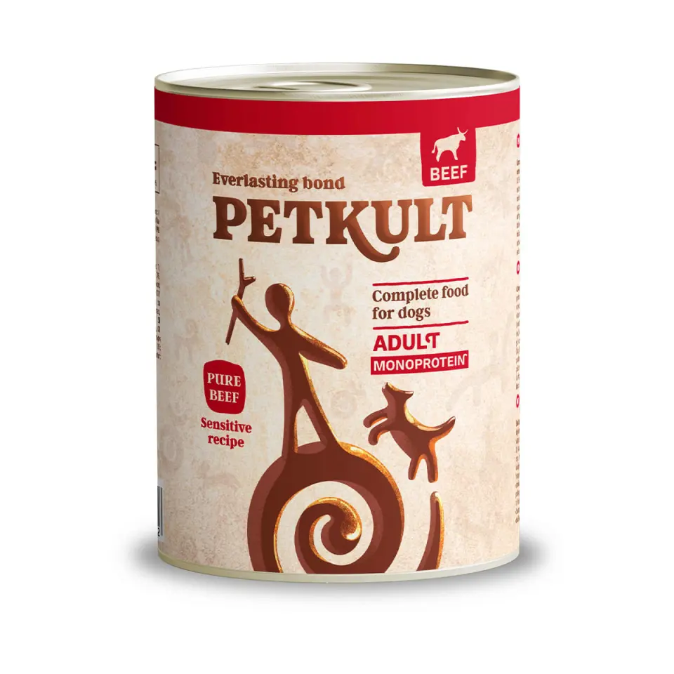 PETKULT Monoprotein Sensitive, Vită și Orez brun, conservă hrană umedă monoproteică fără cereale câini, 800g
