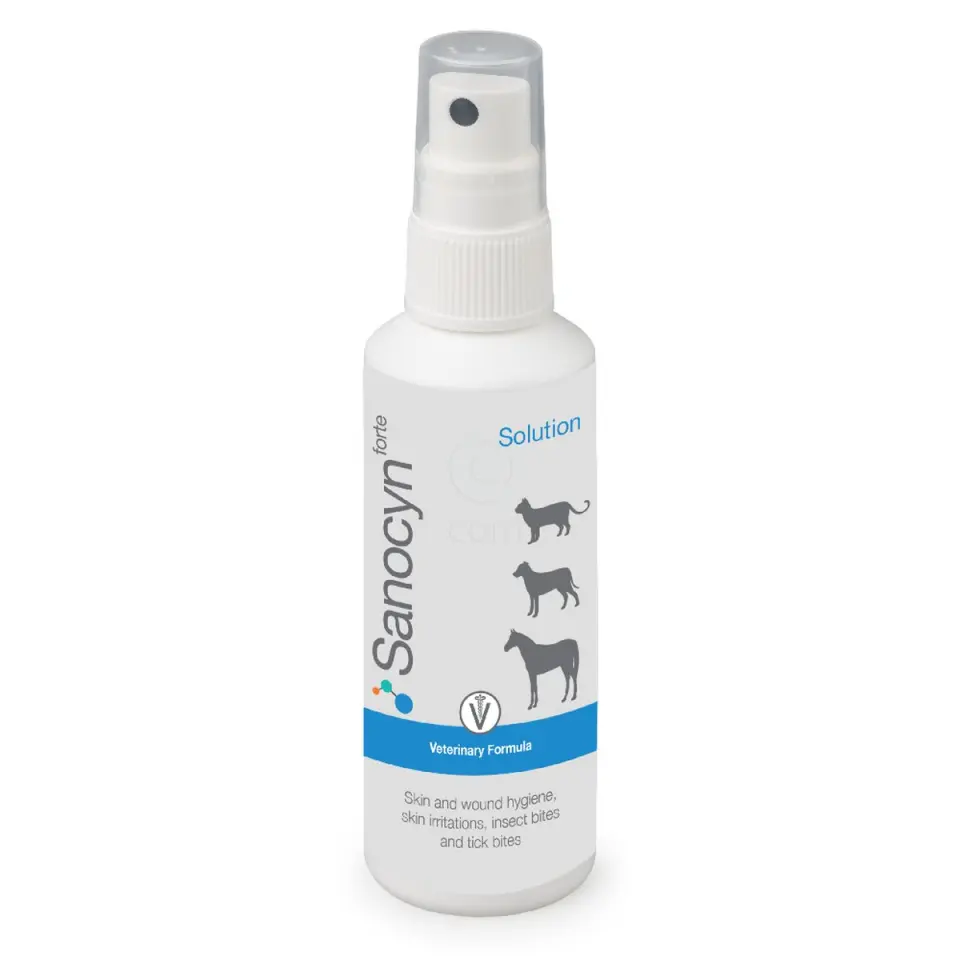 SANOCYN Forte Rani si Leziuni Cutanate, îngrijire răni soluție câini și pisici, antibacteriană, flacon, 75ml
