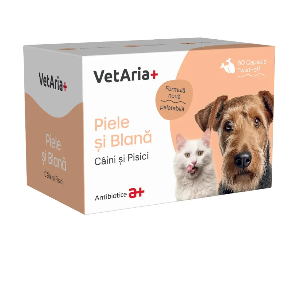 VETARIA+ Piele si Blana, supliment piele & blană câini și pisici, Pui, capsule