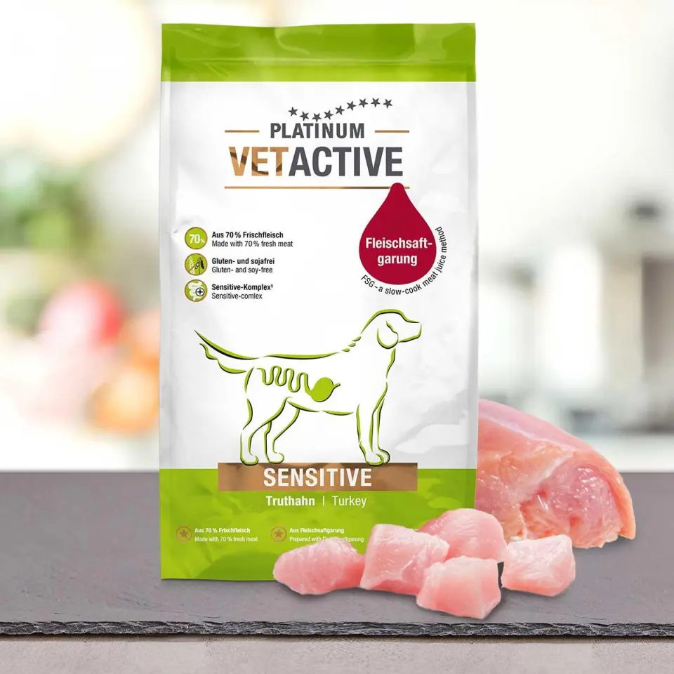 PLATINUM Vetactive Sensitive, XS-XL, Curcan, hrană uscată câini, sistem digestiv, semimoist, 1.5kg