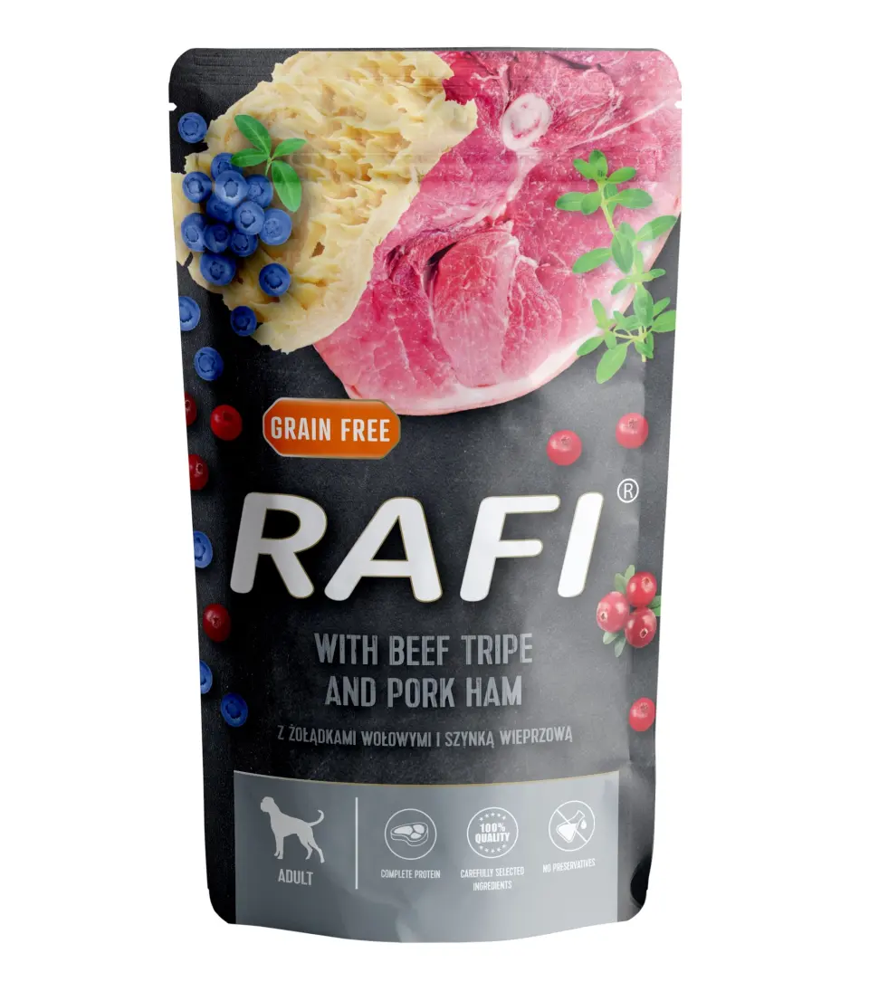 Hrana Umeda Caini, Rafi Dog, Sunca de Porc si Burta de Vita, 500 g