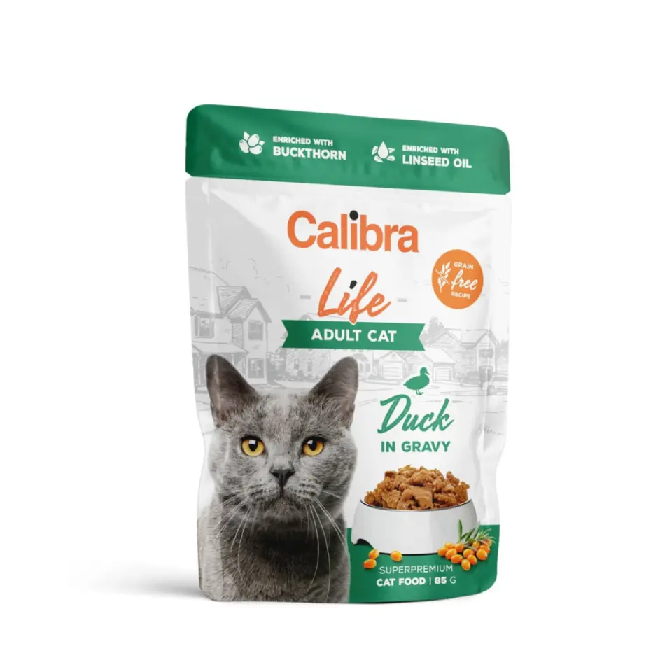 CALIBRA Life, Rață, plic hrană umedă fără cereale pisici, (în sos), 85g