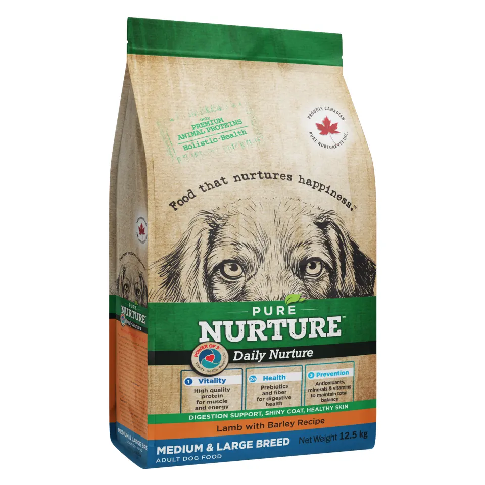 Hrana caini de talie medie si mare Pure Nurture, cu orz si miel, 12.5 kg