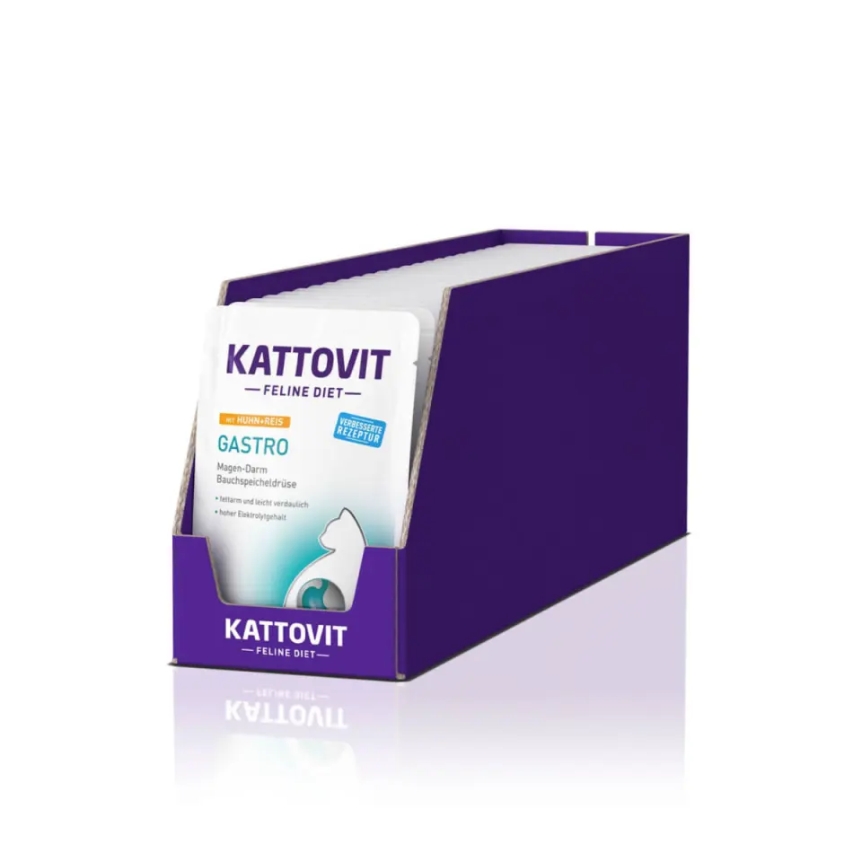 KATTOVIT Gastro, Pui și Orez, dietă veterinară, plic hrană umedă pisici, sistem digestiv, (în sos), bax, 85g x 24buc