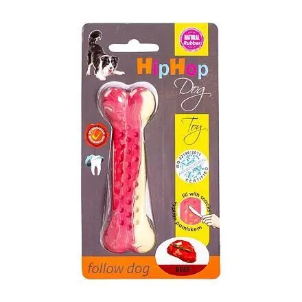 KidDog Jucarie Caini, HipHop, Os Antibacterian, Aroma Friptura Vita, Cauciuc, 11 cm