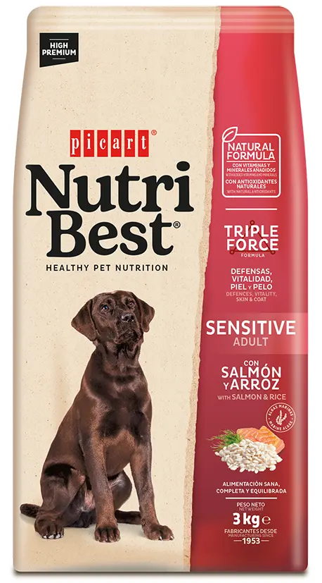 Hrana Uscata Caini Premium, NutriBest Adult Dog Sensitive, Somon si Orez, 3 kg