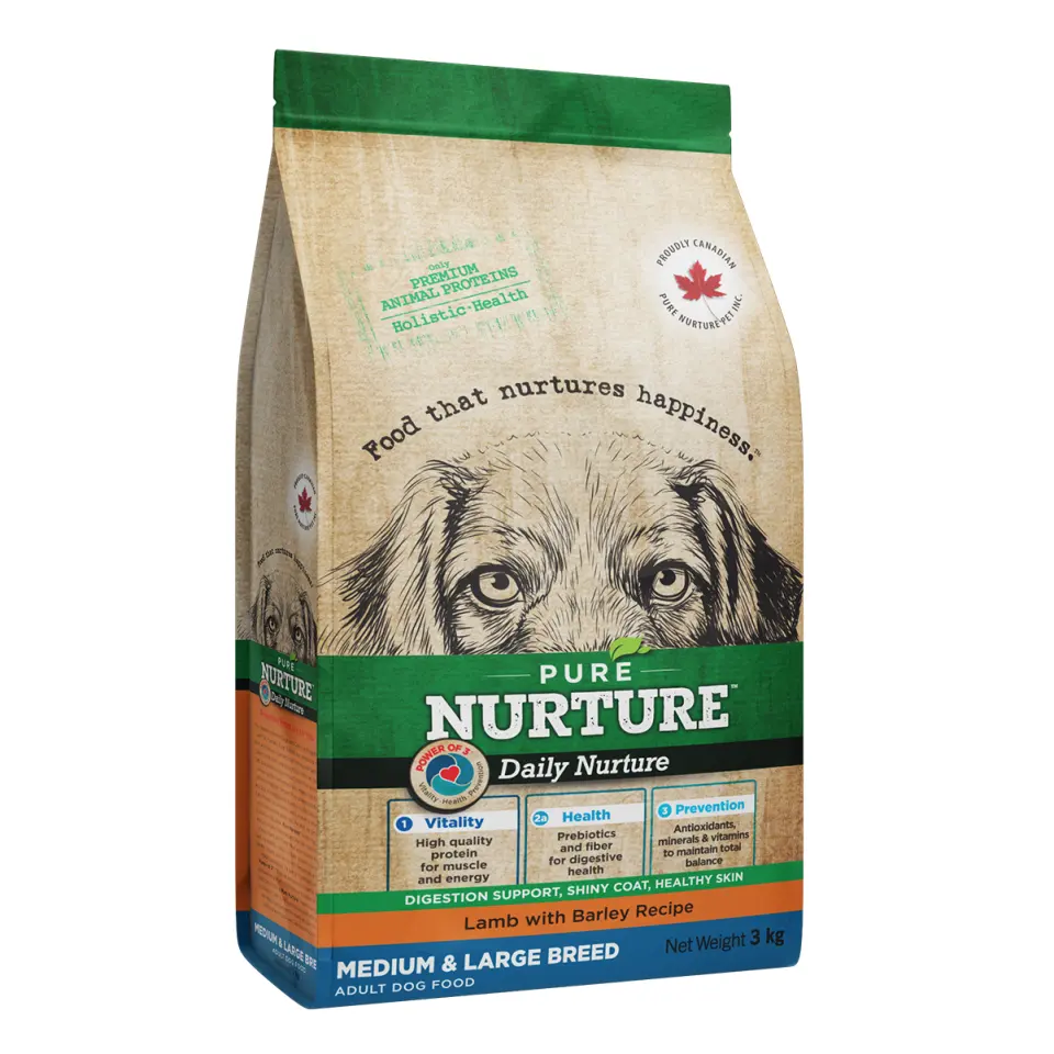 Hrana caini de talie medie si mare Pure Nurture, cu orz si miel, 3 kg