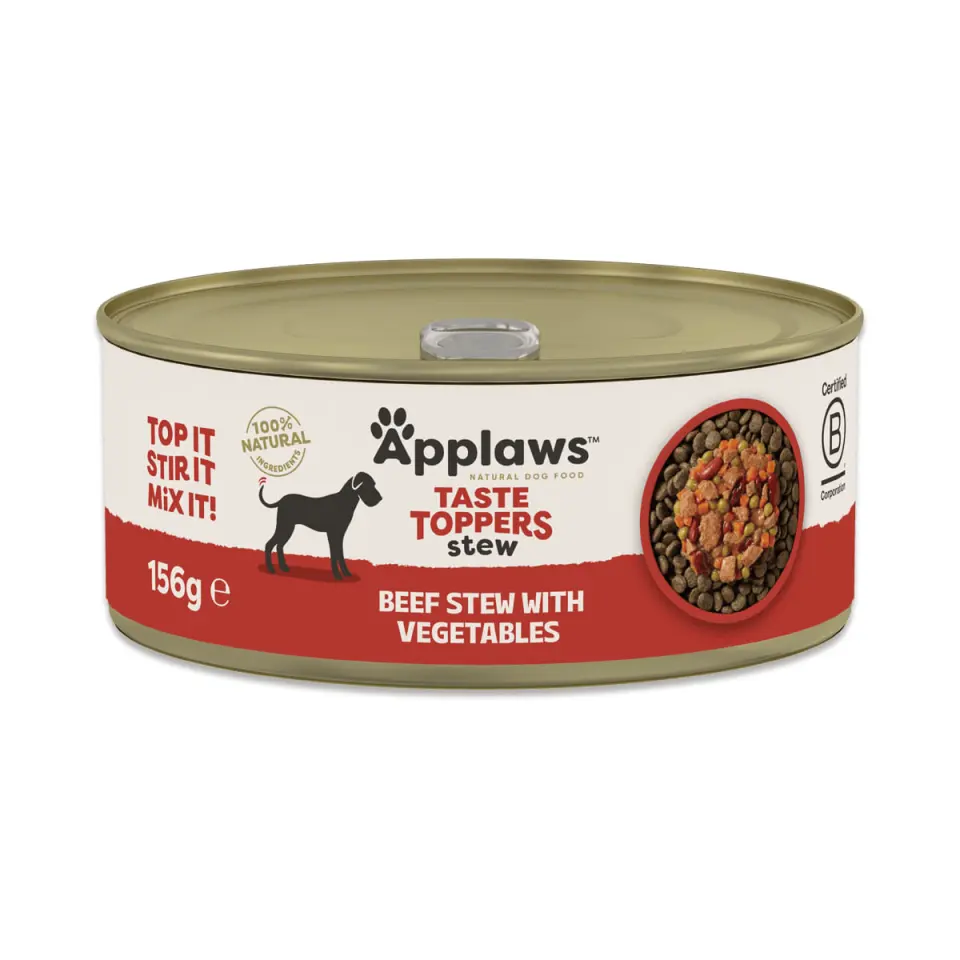 APPLAWS Taste Toppers Stew Tocăniță, XS-XL, Vită și Legume, conservă hrană umedă fără cereale câini, (topping), 156g