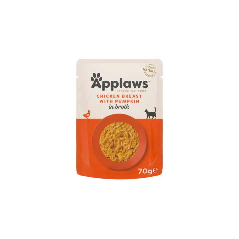 APPLAWS Piept, Pui și dovleac, plic hrană umedă pisici, (în supă), 70g