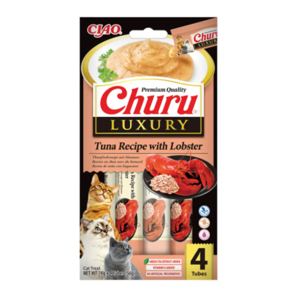 INABA Churu Luxury, Ton și Homar, plic recompense fără cereale pisici, (piure), 56g