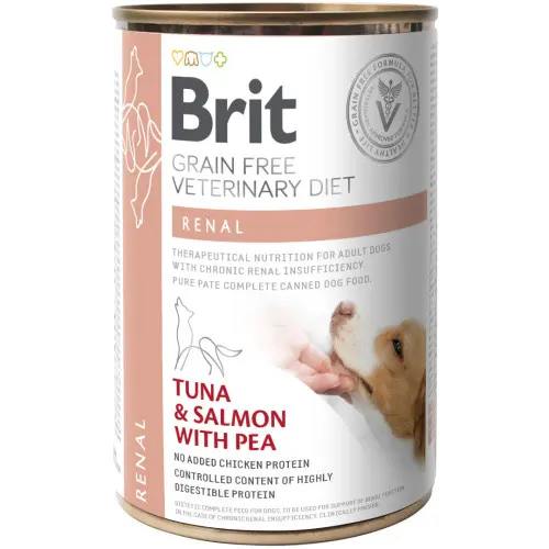 Hrana umeda pentru caini Brit Grain Free Veterinary Diet Renal, ton si somon cu mazare, 6 x 400 g